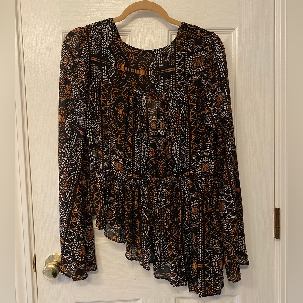 Free People Lele Printed Blouse Size Medium. 🧡🤍🖤 only worn once - Picture 5 of 9